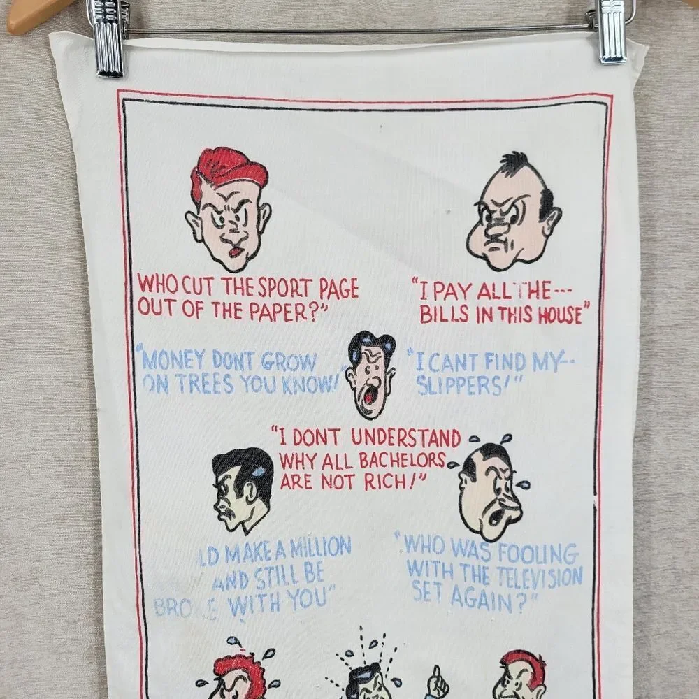 Mom's and Pop's Vintage Crying Towel with Colorful Cartoon Designs